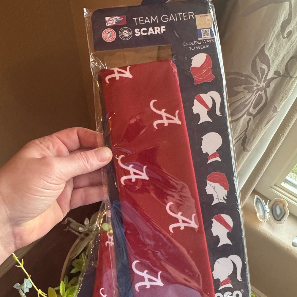 Red Alabama  Gaiter Scarf with White Logo